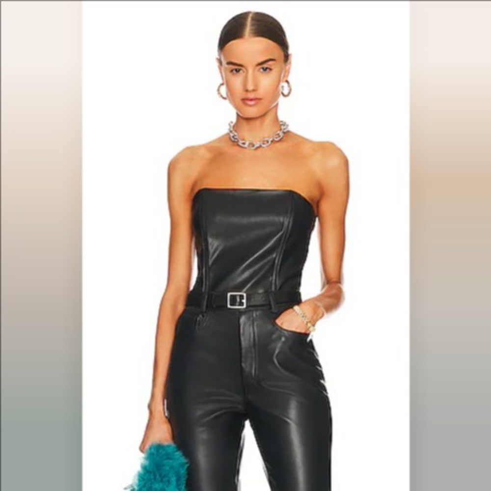 WeWoreWhat Faux Leather Fitted Tube Top